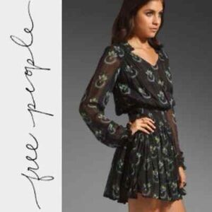 Free People Black Floral Long Sleeve Dress